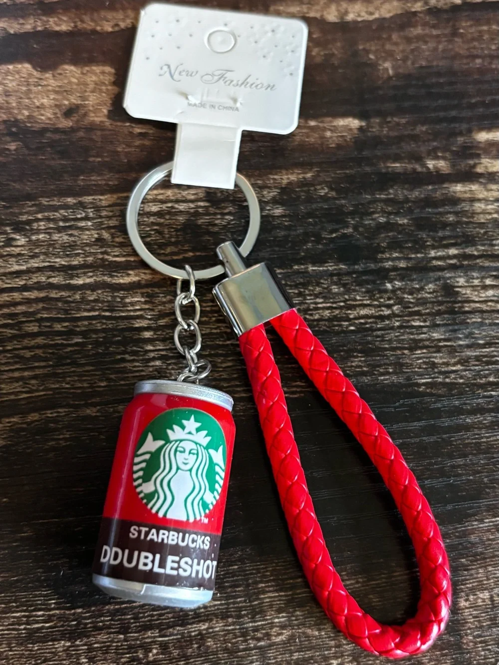 Starbucks Red Braided Loop Keychain with Silver Tone Hardware